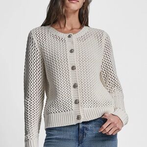 DKNY Beige Cardigan Sweater with Gold Buttons
